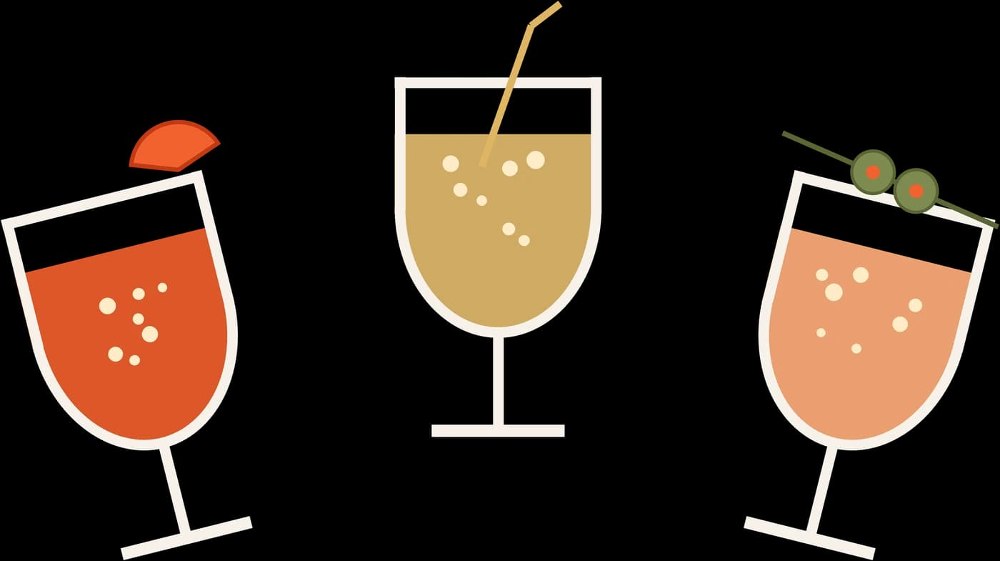 Three spritzes mid-clink — one classic Aperol, one gold, one with olives. The Spritz Chicks.